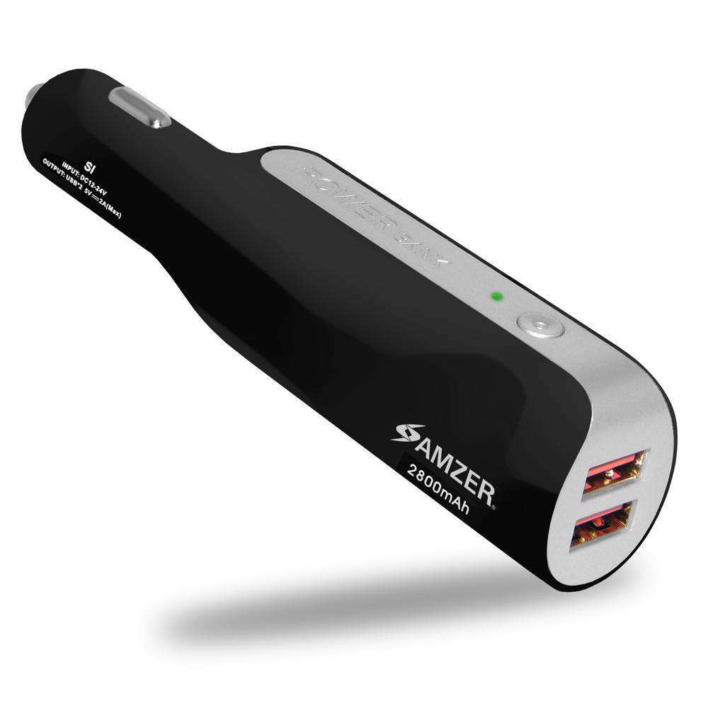 AMZER 2800mAh 2-Port USB Power Bank Car Charger