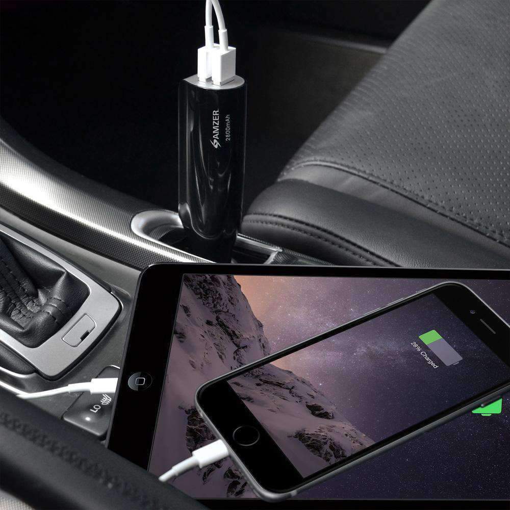 AMZER 2800mAh 2-Port USB Power Bank Car Charger